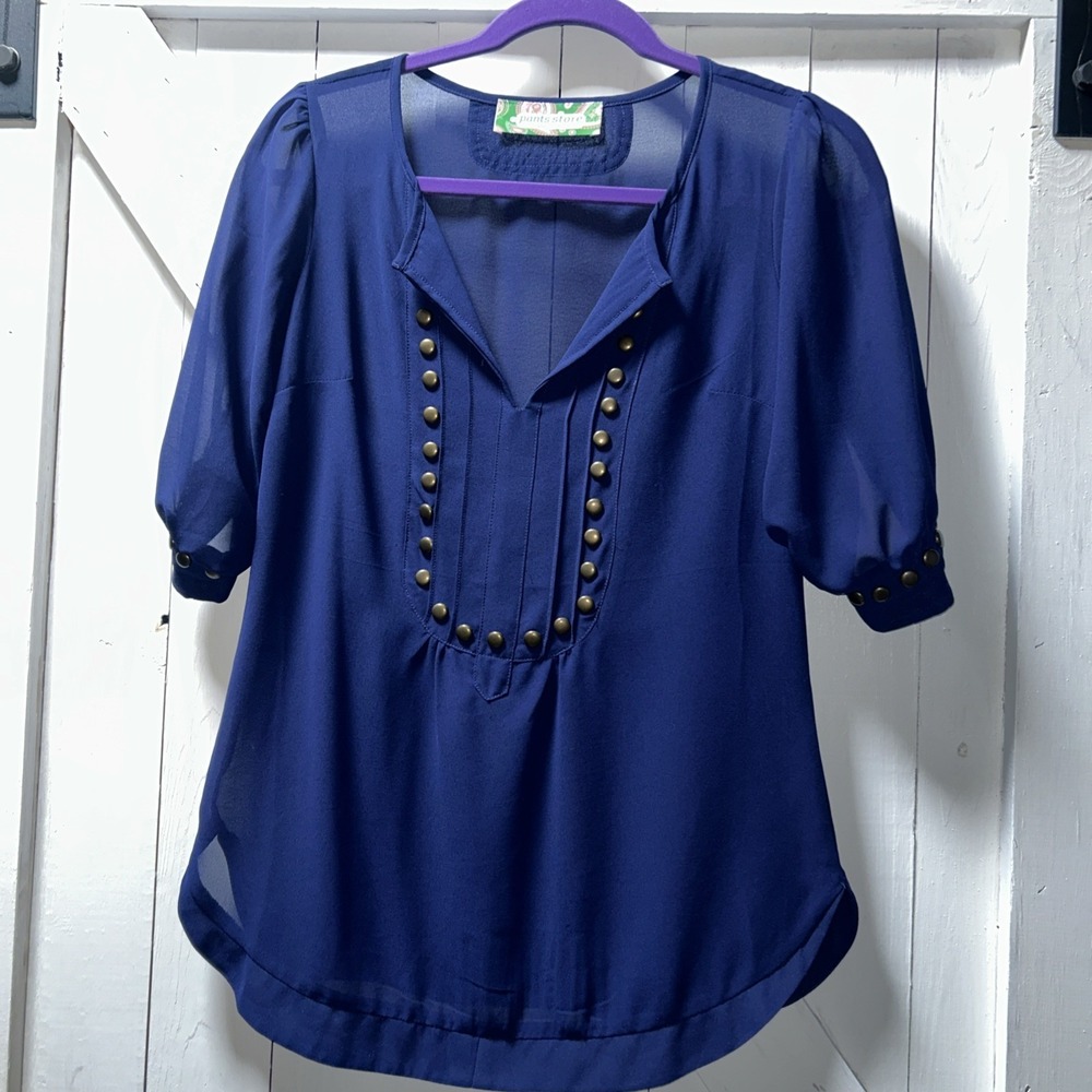 Pants Store Women's Chiffon Blouse Navy Studded Size Small